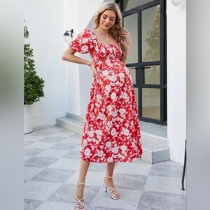 NWT! Fashion Womens small red white floral smock maternity dress